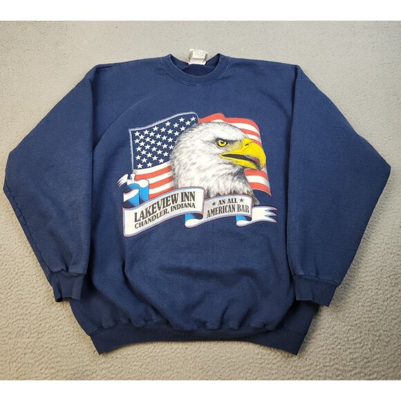 Hanes Other - Vtg Hanes Sweatshirt Mens Extra Large Crew Neck Indiana Bar Patriotic USA Eagle